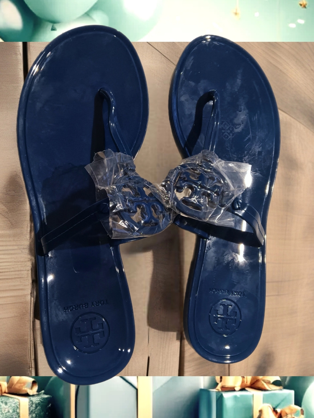 Tory Burch Navy Miller Jelly Thong Sandals with Logo Medallion